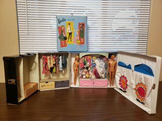 VTG Large 1960 ' s Barbie Ken Friend Clothes 3 Cases Accessories Shoes Pants Shirt 2