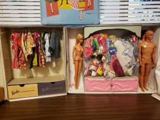 VTG Large 1960 ' s Barbie Ken Friend Clothes 3 Cases Accessories Shoes Pants Shirt 3