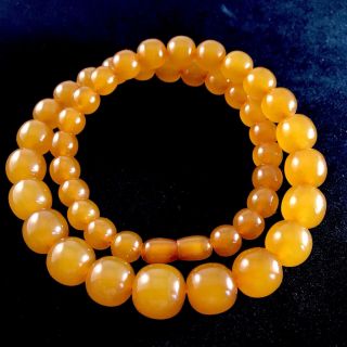 Vintage 60s Baltic Amber Necklace 57 Gm Graduated Round Butterscotch Amber Beads