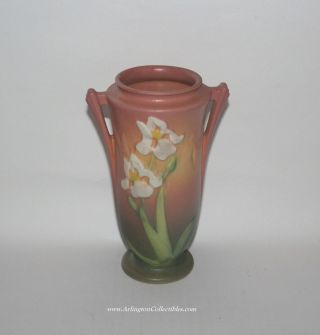 Vintage Roseville Pottery ☆ Iris Pattern 919 - 7 ☆ 7 " Pink 2 Handled Vase
