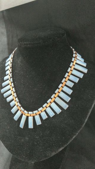 Vtg Signed Matisse Blue Enamel Copper Collar Necklace Mid - Century Modern (r278)