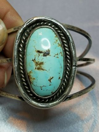 Huge Vintage Old Pawn Navajo Number 8 Turquoise Sterling Silver Cuff Bracelet