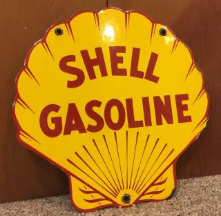 Vintage Sea Shell Gasoline Porcelain Shell Oil Service Station Pump Plate Sign