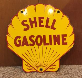 VINTAGE Sea SHELL GASOLINE PORCELAIN SHELL OIL Service Station PUMP PLATE Sign 2