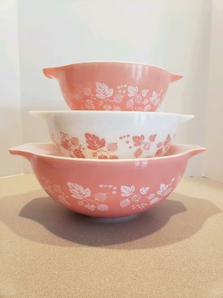 Pyrex Pink Gooseberry Mixing Bowls Nesting 442 443 444 Vintage Set