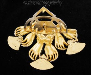 Rare ART DECO gold Lady HAND Carnival glass Fan rhinestone figural Dress CLIP 4