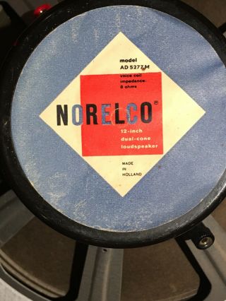 VINTAGE NORELCO SPEAKER Model AD 5277 M 12” Dual Cone Loudspeaker - In Wood Case 3