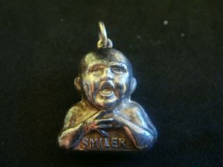 Rare Antique Edwardian Smiler Cow & Gate Sterling Silver Baby Charm