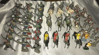 46 Medieval Vintage Metal Soldiers 11 Mounted Figures 35 Standing Btatain Lmtd