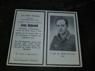 Wwii German Luftwaffe Death Card For Franz Klaffenbod