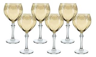 (d) Crystal Wine Stem Glasses With Vintage Decor 6 - Pc Set,  Classic Glassware