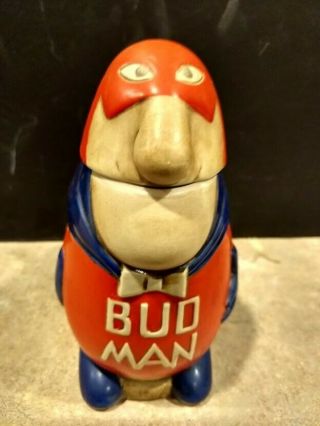 Vintage 1970s Ceramic & Metal Budweiser Advertising Bud Man Beer Stein.