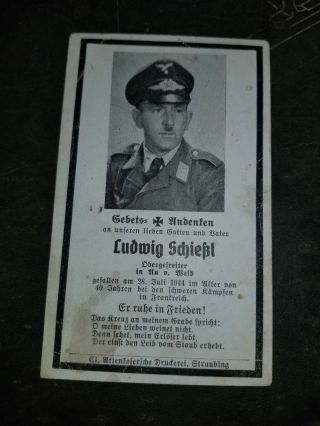 Wwii German Luftwaffe Death Card For Ludwig Schiekl