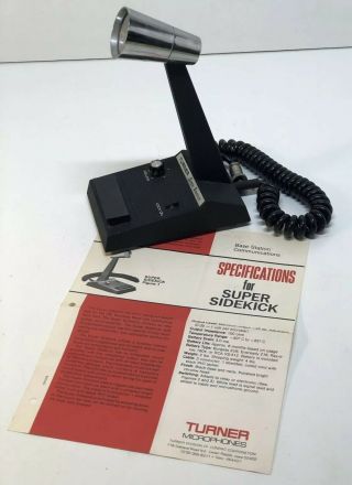 Vintage Turner Sidekick Base Microphone Black Chrome W/pamphlet