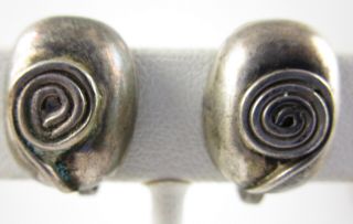 Pretty William Spratling Mexican Sterling Silver Scrol Design Screwback Earrings
