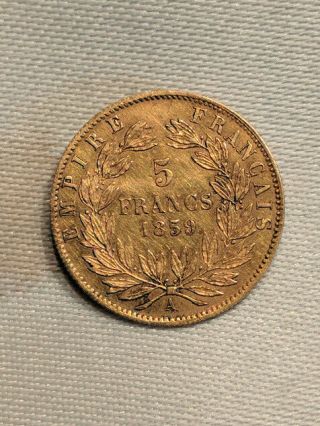 Gold Coin Broach - 5 Francs – 1859 - - Emperor Napoleon Iii