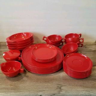 Vtg 37 Pc Mid Century Mcm Melmac Red Plastic Dish Set Spaudling Ware