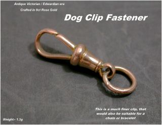 Antique 9ct Rose Gold Dog Clip Fine Albert Chain Pocketwatch Fastener Victorian