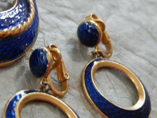 Vintage Brooch Pin & Earrings Blue Enamel L ' orient by Trifari 440 - R 4