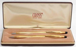 Vintage Cross Gold Ball Point Pen & Pencil Set,  W/ Box - Made In Usa