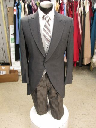 Mens Vintage Wool Grey Cutaway Tuxedo/ Morning Suit 4pc 46xl