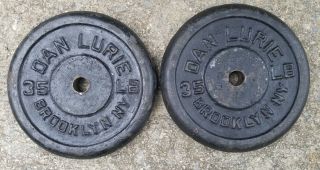 Vintage Matched Pair Dan Lurie 35 Lb Weight Plates 1 " Center Brooklyn Barbell