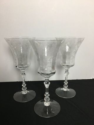 Vintage Cambridge Rose Point Clear Stem 3500 Water Goblets Set Of 3 Long Bowl