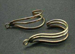 14k Yellow Gold Vintage Earring Jackets Semi - Hoop Style Enhancers 3 Wire Rows