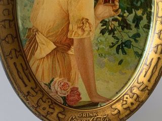 VINTAGE TIN ADVERTISING TIP TRAY,  COCA - COLA,  1916 “ELAINE” 3