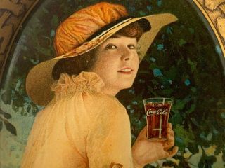 VINTAGE TIN ADVERTISING TIP TRAY,  COCA - COLA,  1916 “ELAINE” 4