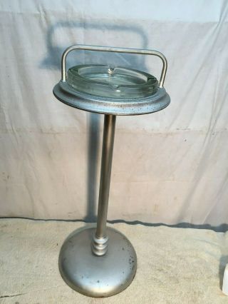 Vintage Pedestal Ashtray Mid Century Smoking Stand Silver Glass Ashtray