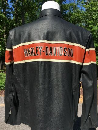 Rare Harley Davidson Men’s Black Leather Jacket 3xl Orange Stripe 1
