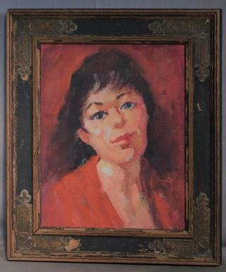 Vintage Oil Painting Portrait Italian Girl 1925 Gothic Picture Frame Distressed
