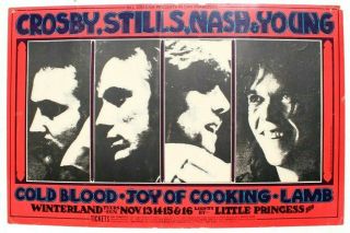 Vtg Fillmore Bill Graham Concert Poster 1st 1969 Crosby Stills Nash Cooking Lamb