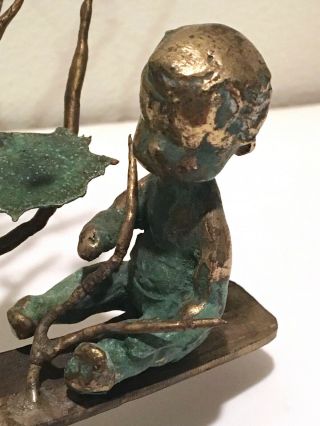 Malcolm Moran Vintage 1971 Bronze Sculpture Girl and Boy Figures on See - Saw 4