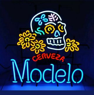 Modelo Sugar Skull Dia De Los Muertos Beer Neon Sign Authentic 27x28.  Rare