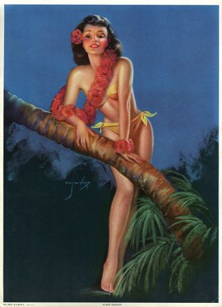 Billy Devorss Vintage Pin - Up Print Poster Hawaiian Hula Girl In Island Serenade
