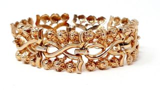 Vintage Couture Signed Crown Trifari Gold Tone Bracelet 7 "