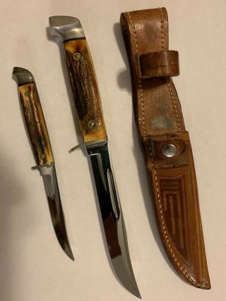 Vintage Case XX Usa Fixed Blade Piggyback Twin Finn Knife Set - 2