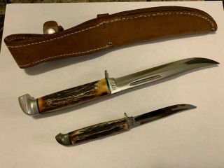 Vintage Case XX Usa Fixed Blade Piggyback Twin Finn Knife Set - 4