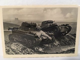 German Ww2 Photo Panzer Tanks Roll Through Mud & Water Side By Side Tanks