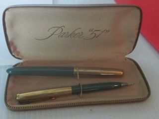 Vintage Parker 51 Pen & Mechanical Pencil Set Cased 12k Gold Filled Jeweled Caps