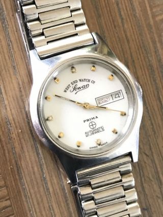 Vintage Rare West End Arabic Days White Diamond Dial Automatic 21 Jewels Great