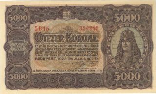 1923 5000 Korona Hungary Currency Aunc Banknote Note Money Bank Bill Cash Rare