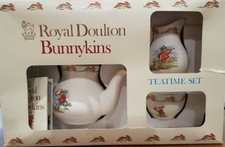Rare Vintage Royal Doulton Bunnykins Tea Time Gift Tea Set With Teapot -