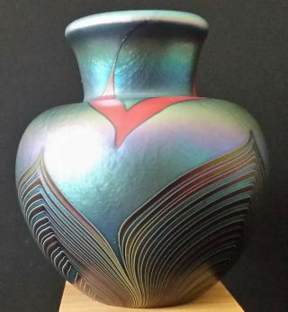 Vintage Lundberg Studios Iridescent Art Glass Mini Vase 1975 Mark Cantor 2 3/8 