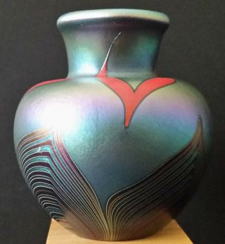 Vintage Lundberg Studios Iridescent Art Glass Mini Vase 1975 Mark Cantor 2 3/8 
