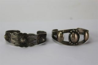 Pair Vintage Native American Indian Old Pawn Style Silver Cuff Bracelets NR WSC 2