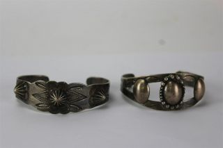 Pair Vintage Native American Indian Old Pawn Style Silver Cuff Bracelets NR WSC 3