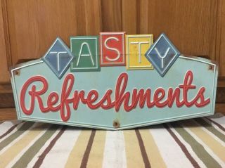 Tasty Refreshments Metal Sign Vintage Style Movie Theatre Room Game Popcorn